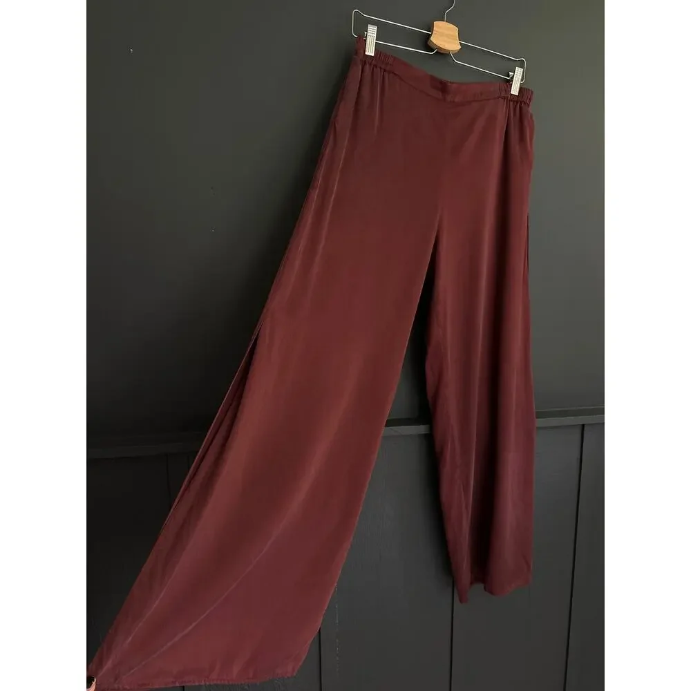 LUNYA Washable Silk High Rise Pajama Pants in Fancy Burgundy Size XL - Picture 4 of 11